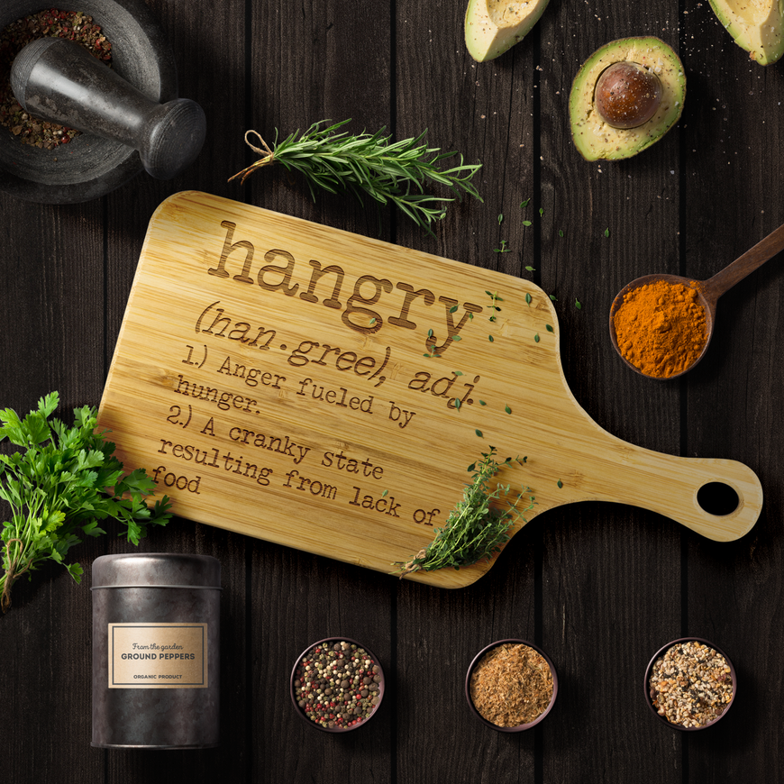 Hangry Anger Fueled By Hunger Funny Wooden Cutting Board | Sarcastic Me